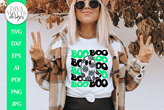 Boo With Floral Ghost SVG | Halloween Retro Hippie Design