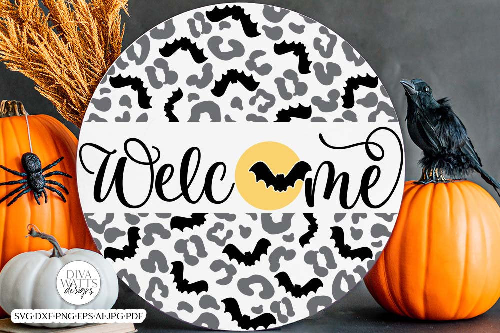 Welcome With Bats SVG | Halloween Round Design