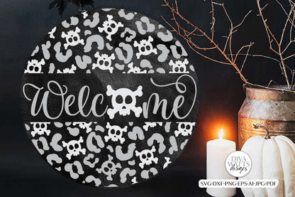 Welcome With Skull & Crossbones SVG | Halloween Round Design