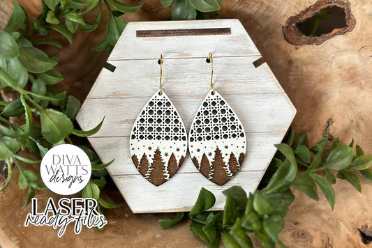 Winter Tree Scene Earrings Glowforge SVG | Laser Boho Rattan Jewelry Design