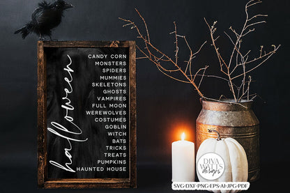 Halloween List SVG | Halloween Modern Farmhouse Sign | DXF and More