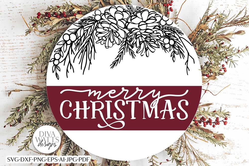 Merry Christmas SVG | Winter Greenery Round Design