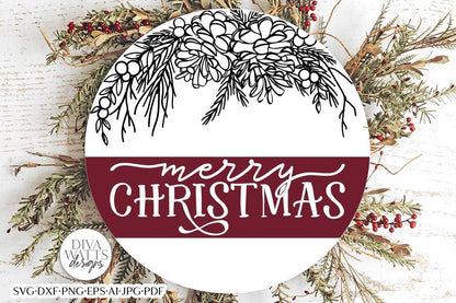 Merry Christmas SVG | Winter Greenery Round Design