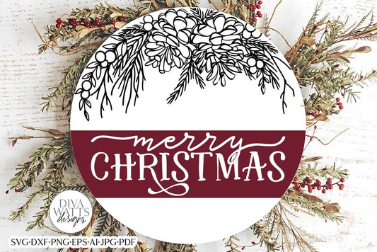 Merry Christmas SVG | Winter Greenery Round Design
