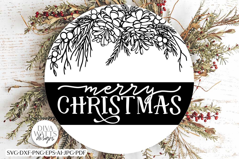 Merry Christmas SVG | Winter Greenery Round Design