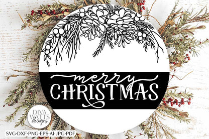 Merry Christmas SVG | Winter Greenery Round Design