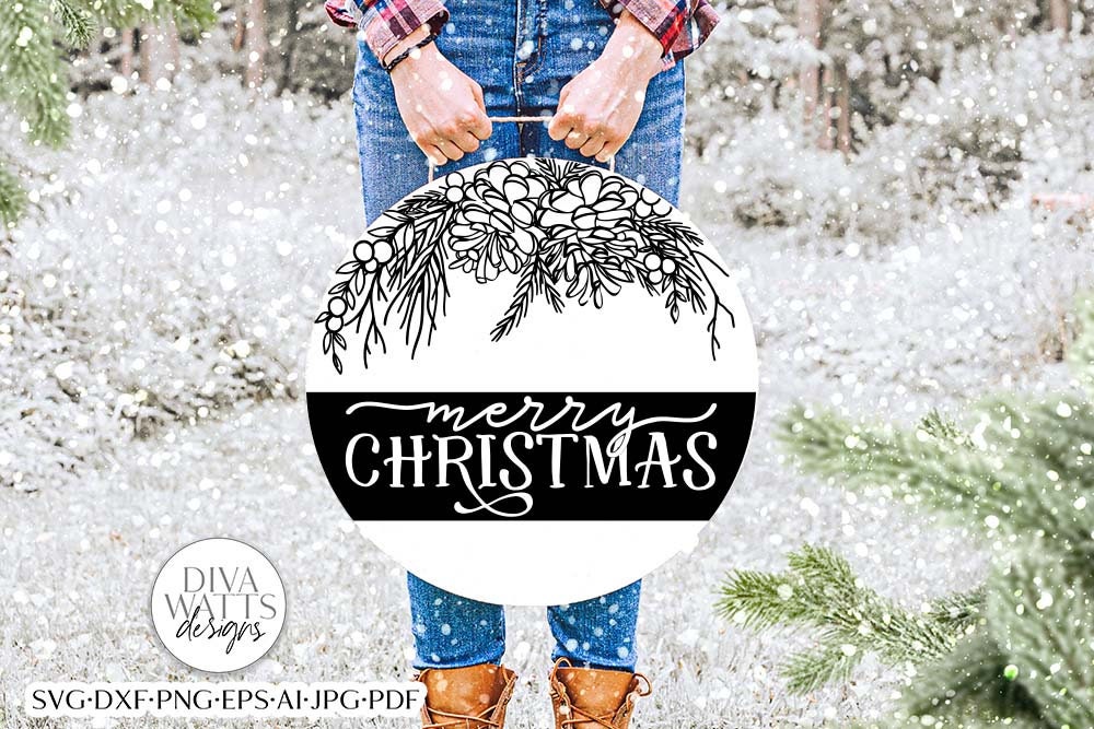 Merry Christmas SVG | Winter Greenery Round Design