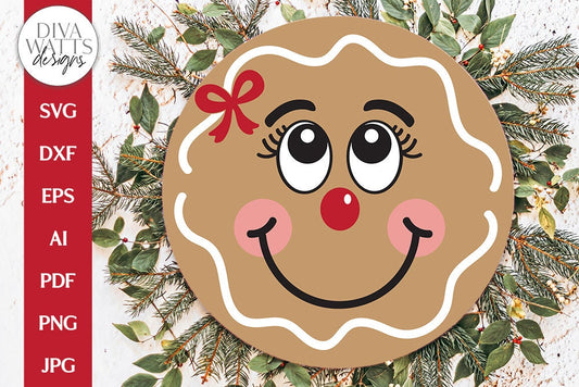 Gingerbread Girl Face SVG | Christmas / Winter Round Design