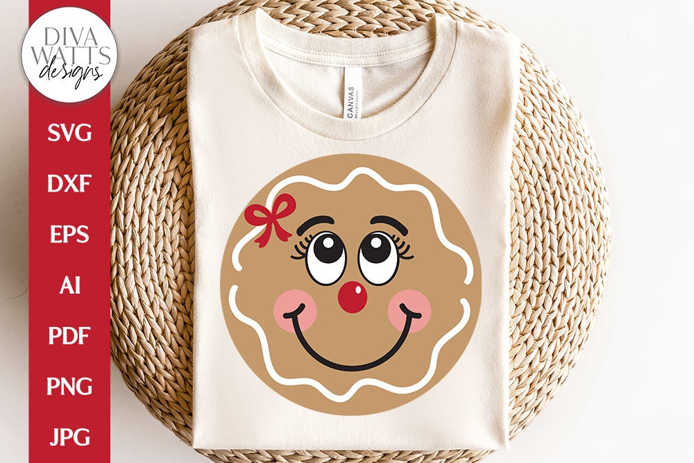 Gingerbread Girl Face SVG | Christmas / Winter Round Design