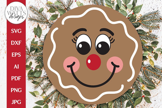Gingerbread Face SVG | Christmas / Winter Round Design