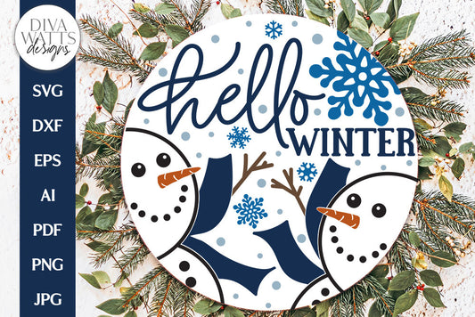 Hello Winter Snowman SVG | Christmas Round Design