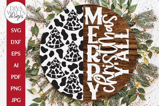 Merry Christmas Y'all SVG | Winter Round Door Hanger Design