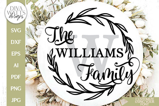 Family Name Wreath SVG | Monogram Farmhouse Design