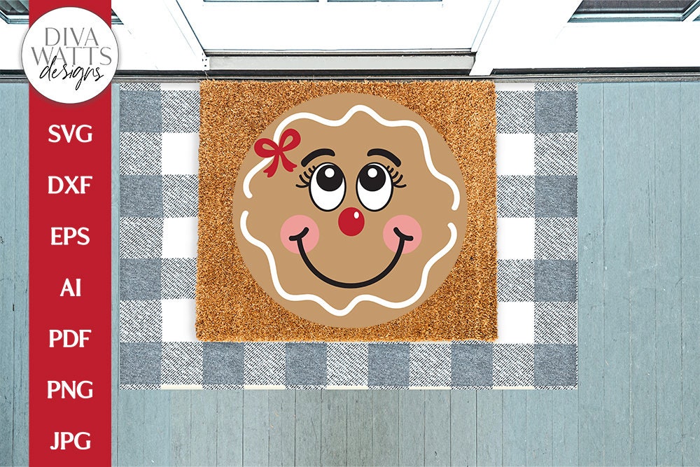 Gingerbread Girl Face SVG | Christmas / Winter Round Design