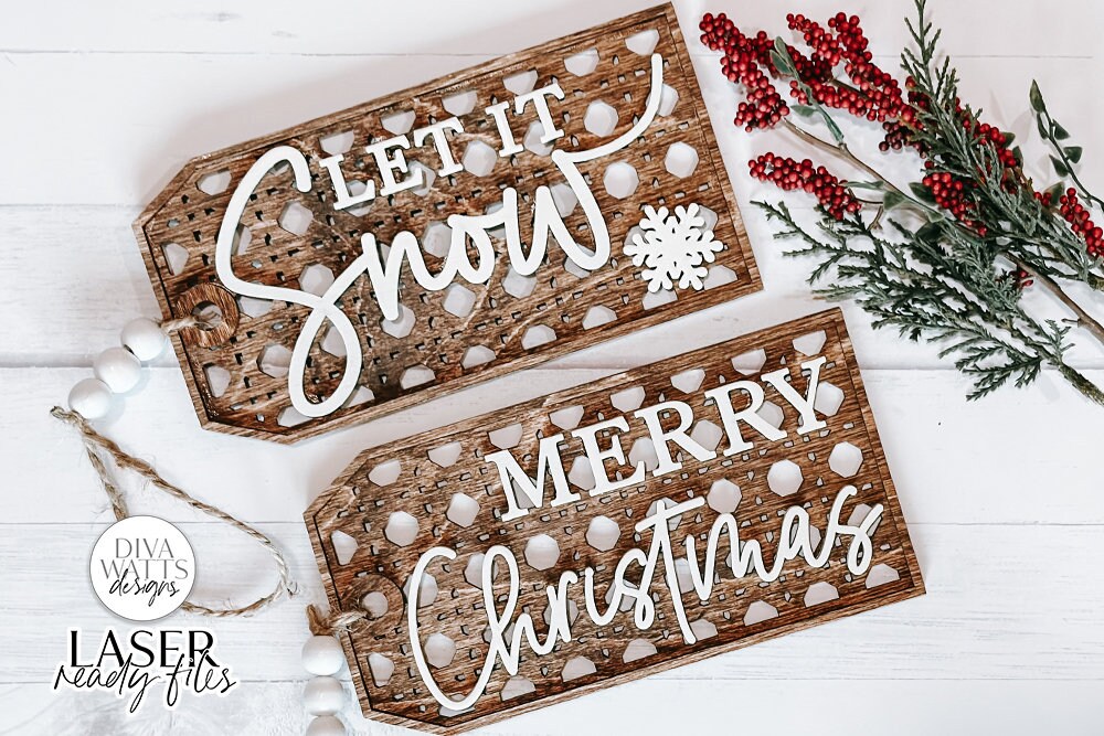 Christmas Boho Rattan Tag Ornaments SVG | Glowforge / Laser Design