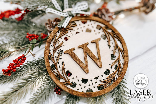Christmas Boho Rattan Monogram Ornament Glowforge SVG | Laser File
