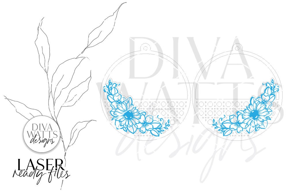Boho Rattan Sunflower Arrangement Earrings SVG | Glowforge Laser File
