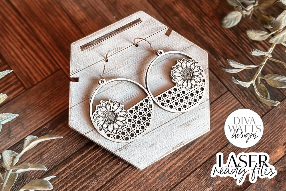 Boho Rattan Sunflower Earrings SVG | Glowforge Laser File