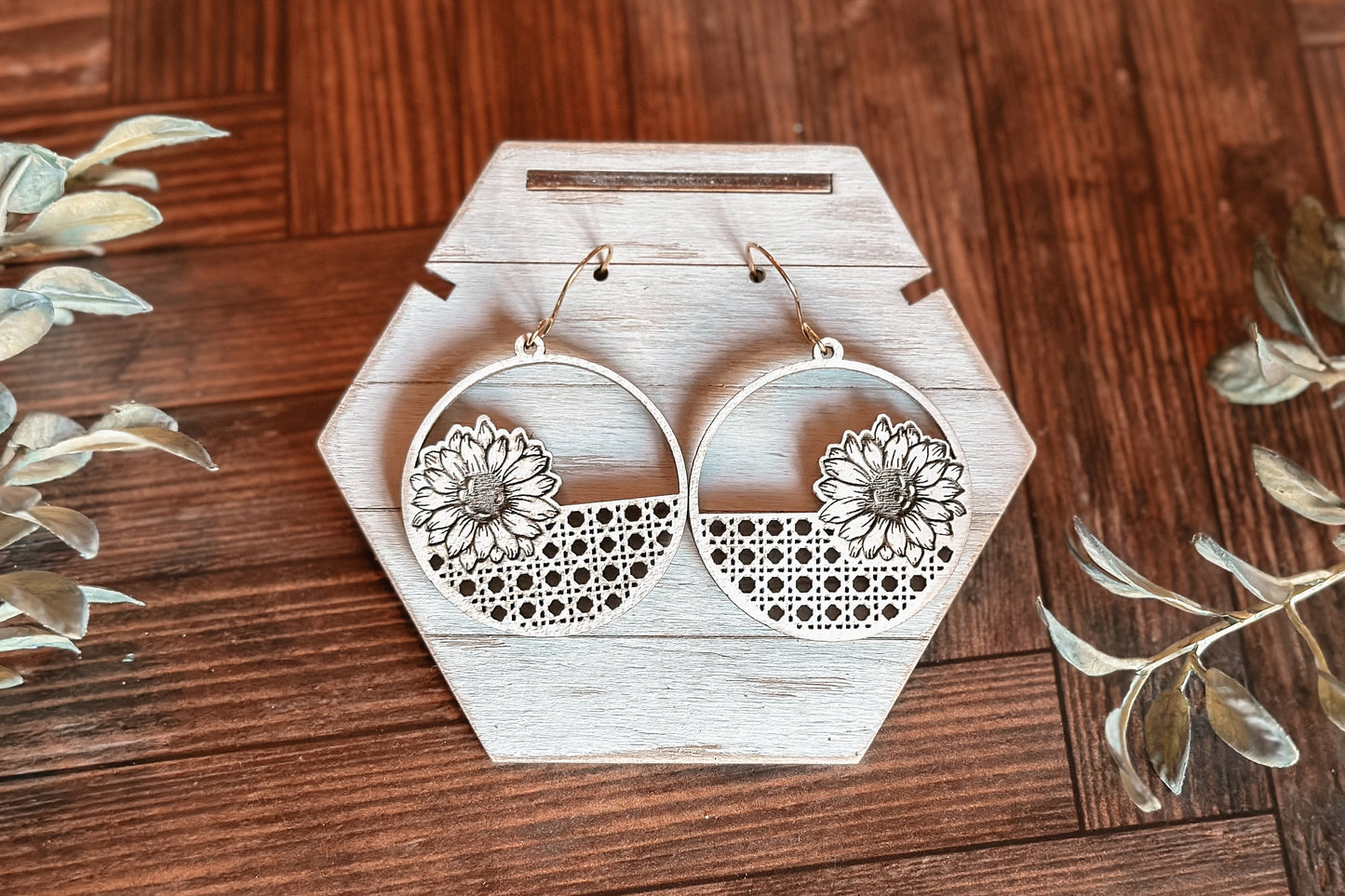 Boho Rattan Sunflower Earrings SVG | Glowforge Laser File