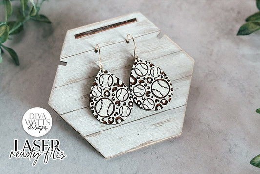 Baseball Leopard Print Drop Earrings Glowforge SVG | Sports Earring Design
