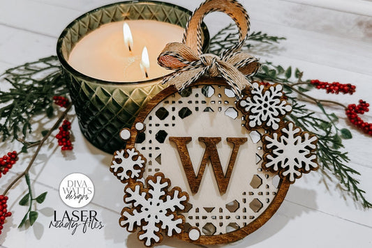 Snowflake Boho Rattan Monogram Ornament for Glowforge | Laser Design