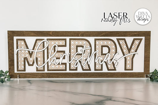 Merry Christmas Rattan Cane Laser SVG | Glowforge Sign
