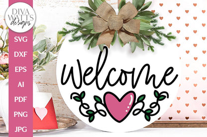 Welcome With Heart Flourish SVG | Valentine's Day Design