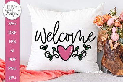 Welcome With Heart Flourish SVG | Valentine's Day Design
