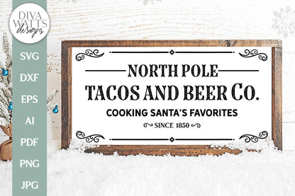 North Poles Tacos And Beer Co. SVG | Cooking Santa's Favorites Vintage Christmas Design
