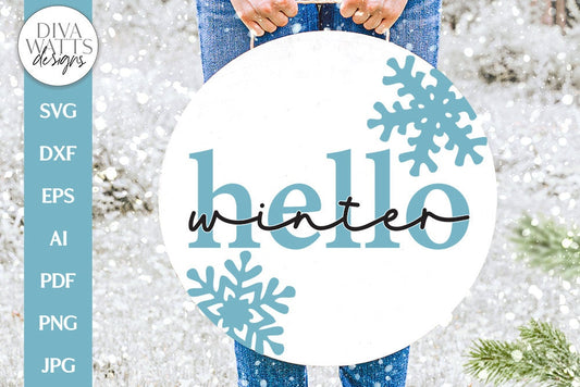 Hello Winter SVG | Snowflakes Christmas Round Design