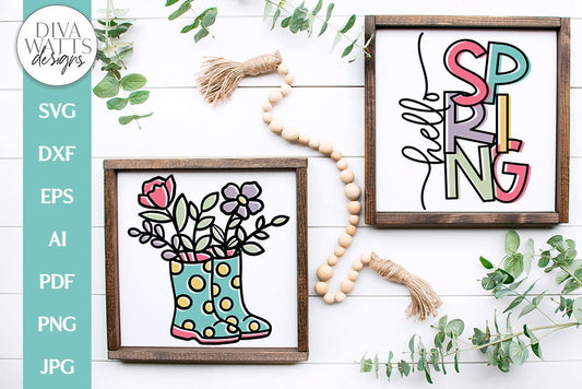 Hello Spring SVG | Floral Boots Spring Time Design