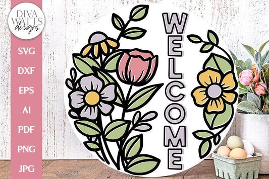 Welcome SVG | Spring Flowers Design For Door Hanger