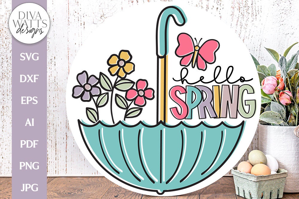 Hello Spring SVG | Floral Umbrella Spring Time Design