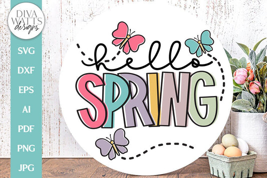 Hello Spring SVG | Butterflies Spring Time Design