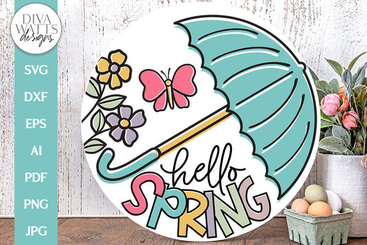 Hello Spring SVG | Butterflies and Umbrella Spring Time Design