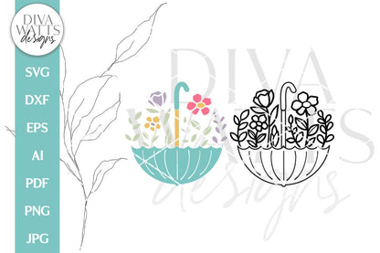 Spring Umbrella With Flowers SVG