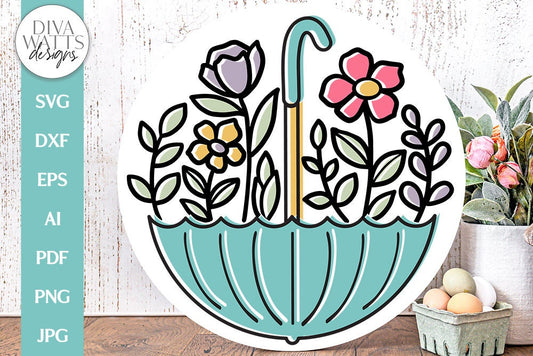 Spring Umbrella With Flowers SVG