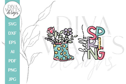 Hello Spring SVG | Floral Boots Spring Time Design