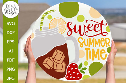 Sweet Summertime SVG | Summer Iced Tea with Lemons Door Hanger Design