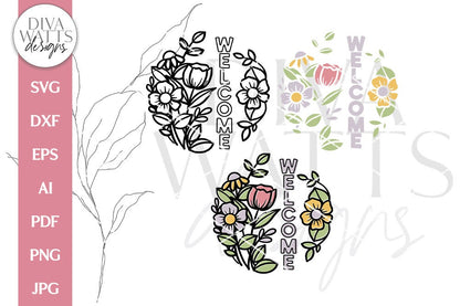 Welcome SVG | Spring Flowers Design For Door Hanger
