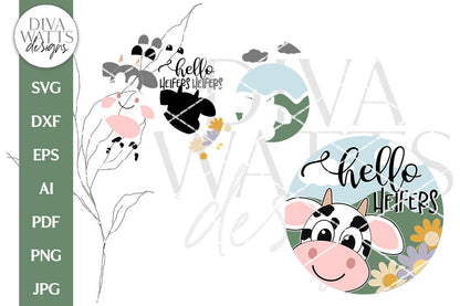 Hello Heifers SVG | Farm Cow Door Hanger Design