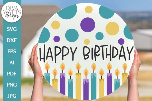 Happy Birthday SVG | Birthday Candles Celebration Door Hanger Design