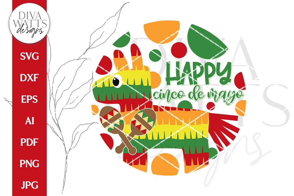 Happy Cinco De Mayo SVG | Door Hanger Design | Piñata and Maracas