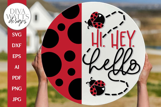 Hi. Hey. Hello SVG | Spring Ladybug Round Design