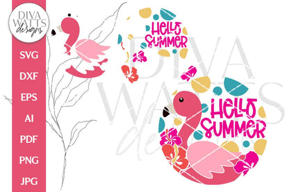 Hello Summer SVG | Pink Flamingo & Hibiscus Door Hanger Design
