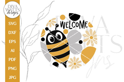 Welcome SVG | Bumble Bee & Daisies Door Hanger Design
