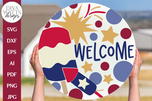 Welcome SVG | Door Hanger Patriotic Welcome Sign Design