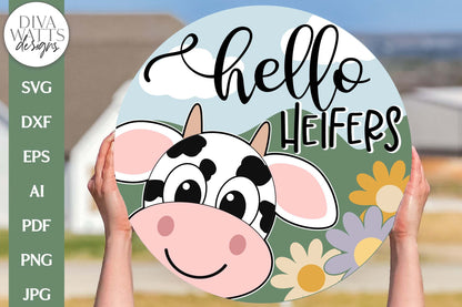 Hello Heifers SVG | Farm Cow Door Hanger Design