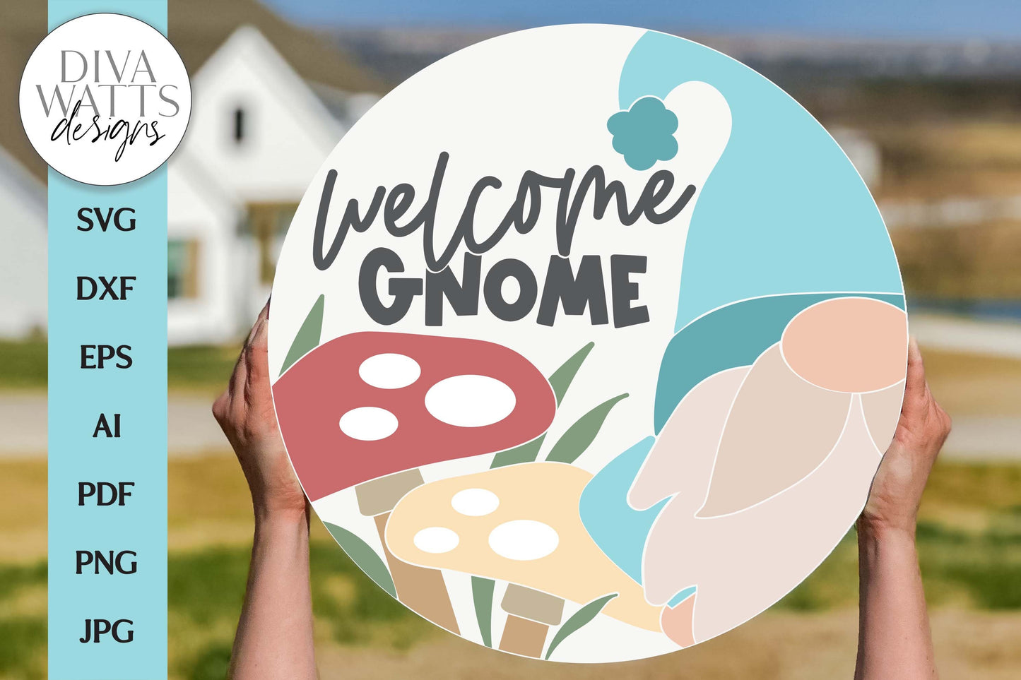 Welcome Gnome SVG | Garden Gnome and Mushrooms Door Hanger Design