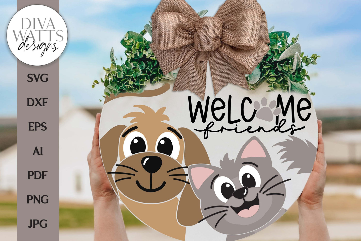 Welcome Friends SVG | Cat and Dog Door Hanger Design